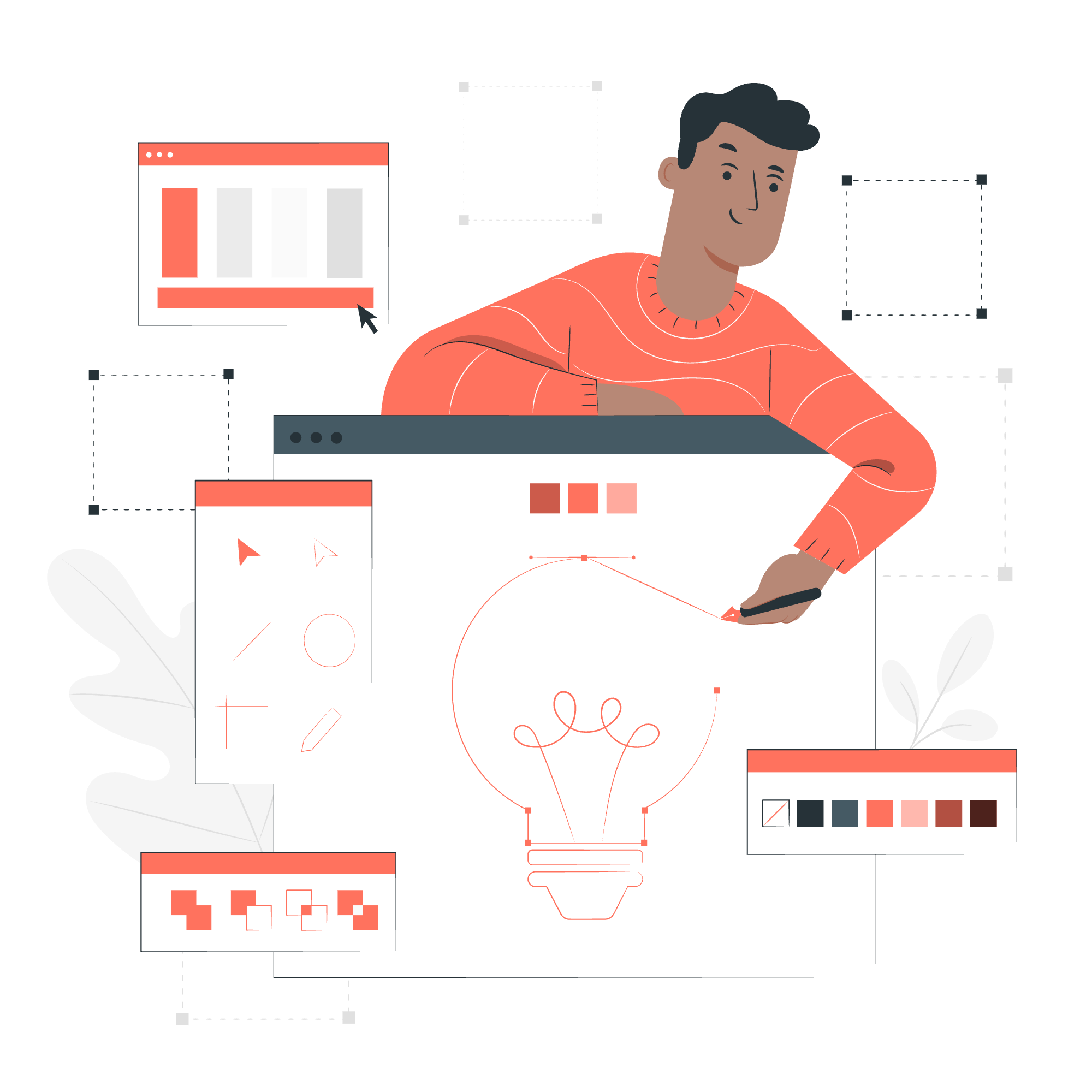 Illustration of a designer sketching a homepage layout